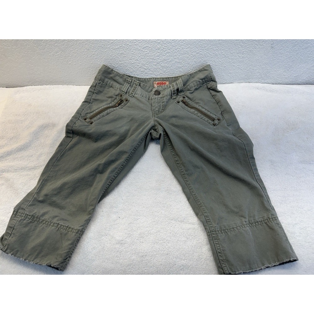 No Boundaries Juniors Cargo Capri Pants Green Zipper Y2K Size 7 NB17J0001D